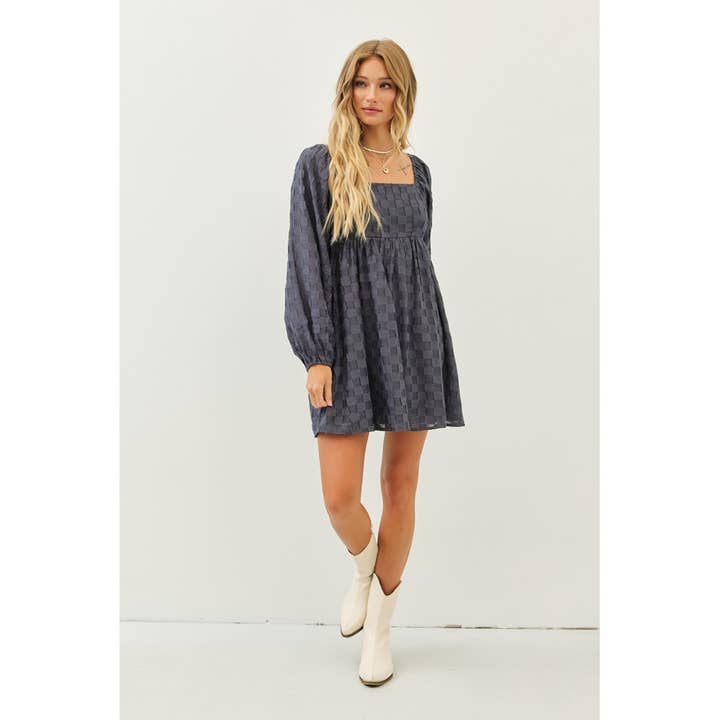 idem ditto - Wholesale Dress - Women's - TEXTURED SEMI-SHEER MINI DRESS WITH EMPIRE BUST