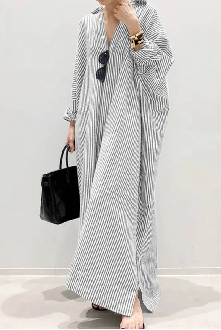 Serenity Collective - Wholesale Dress - Women's - Stripe Shirt Maxi Dress0