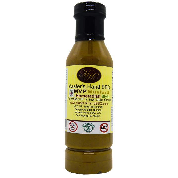 MVP Horseradish Mustard Sauce 16oz Partial Case 40BMHM16 for wholesale by Master's Hand BBQ