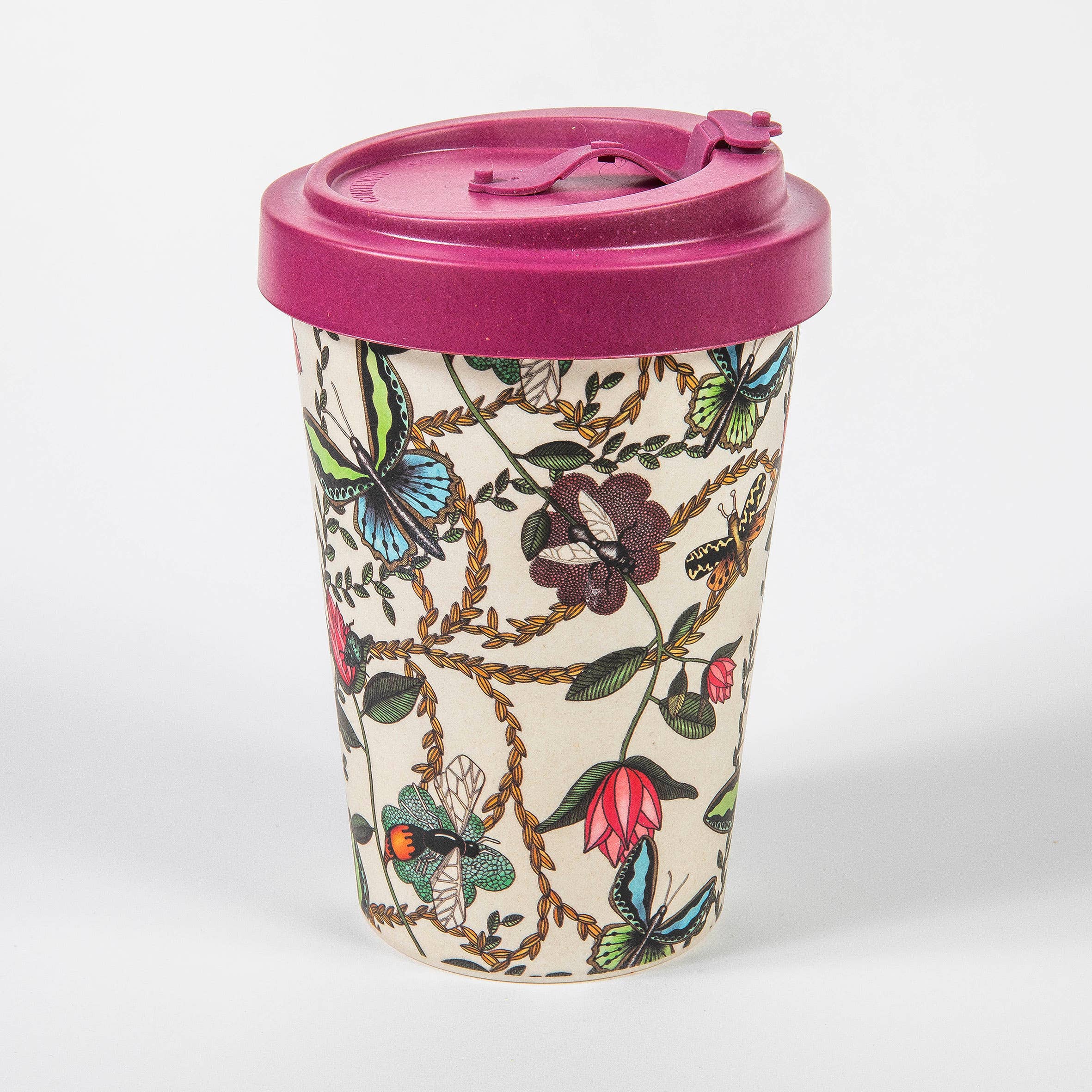 Nadja Wedin design - Wholesale Coffee Mug - Travel Mug Bamboo 14 oz Bugs & Butterflies Offwhite1