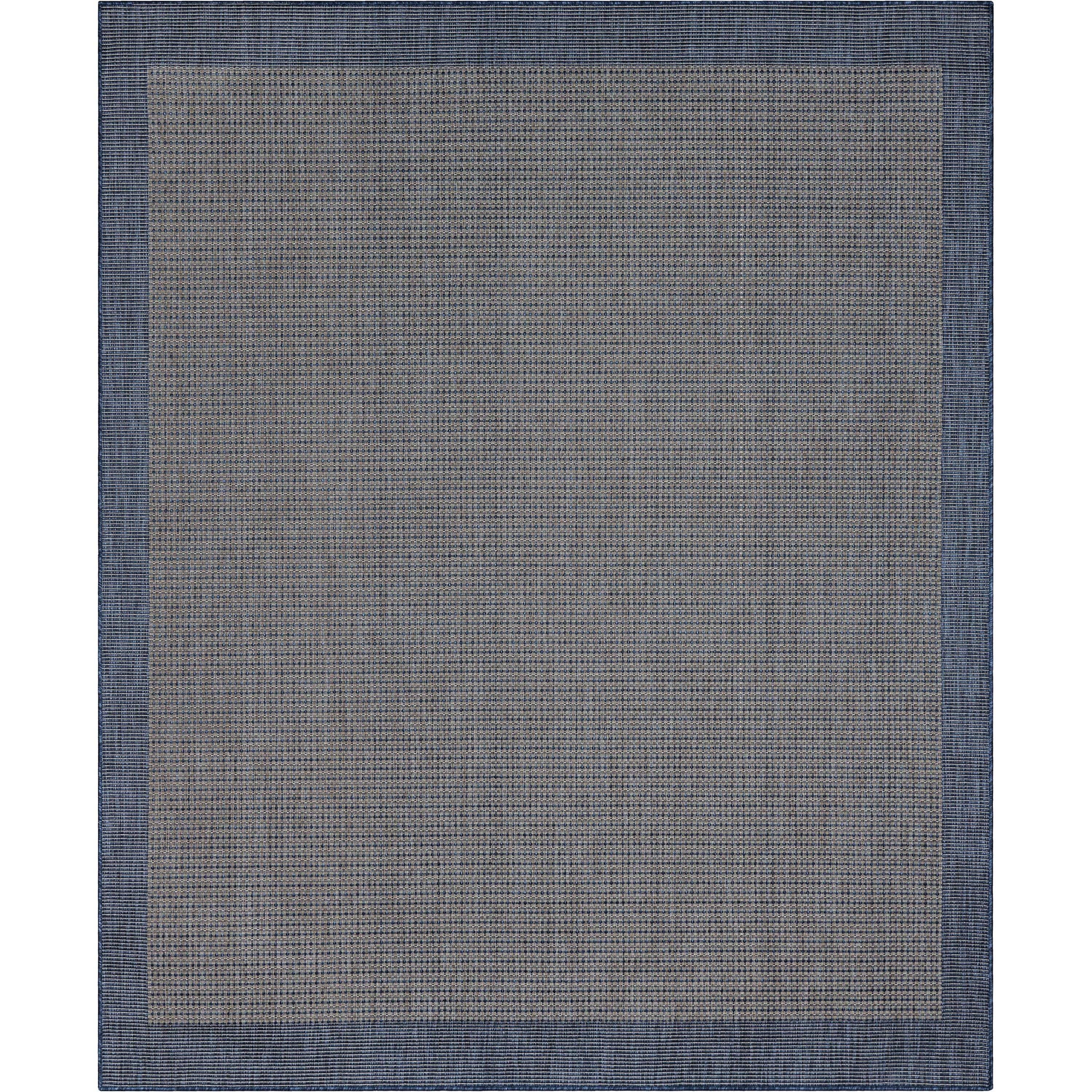 Well Woven - Wholesale Area Rug - Odin Solid & Striped Border Indoor Outdoor Blue Flatweave1