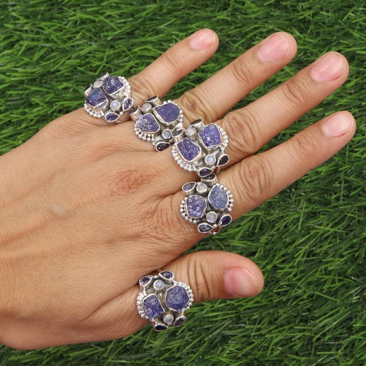 Jay Jools - Wholesale Cocktail/Statement Ring - Raw Gemstone Ring: 925 Sterling Silver Tanzanite Jewelry6