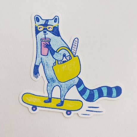 Allison Mckeen Art - Wholesale Sticker - sticker - farmers market skater raccoon1