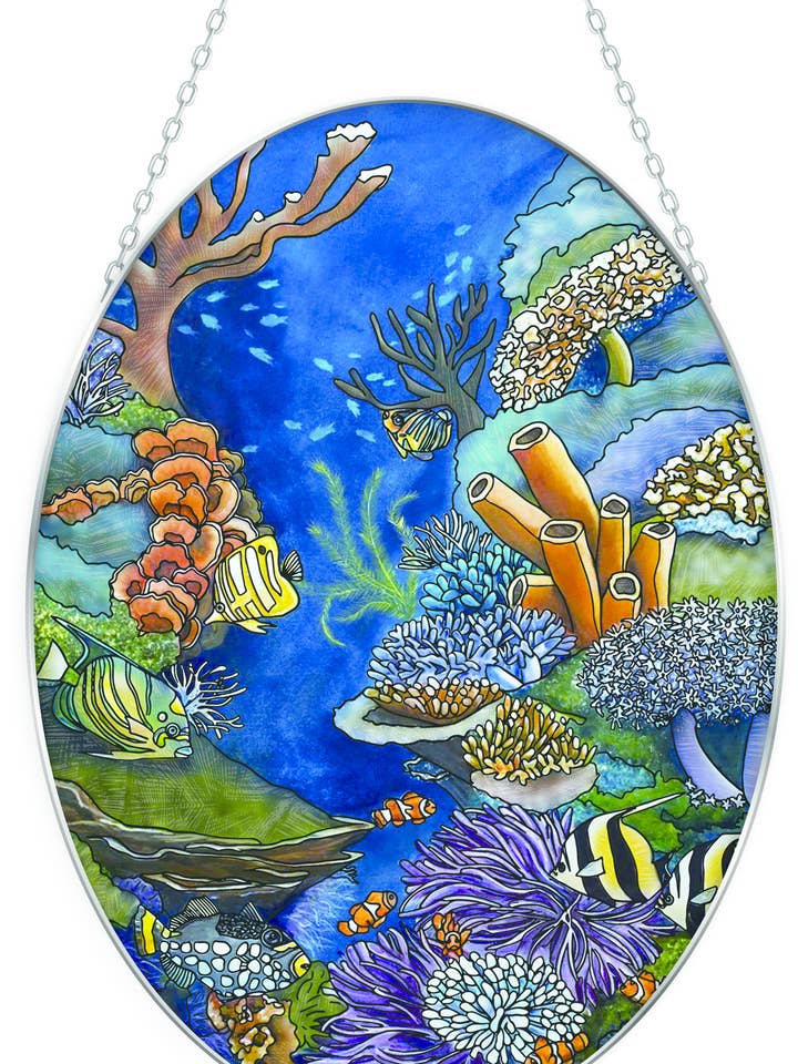 Reef #2 - 7" x 5.5" Medium Oval Glass Suncatcher for wholesale by Bridgeton Hall