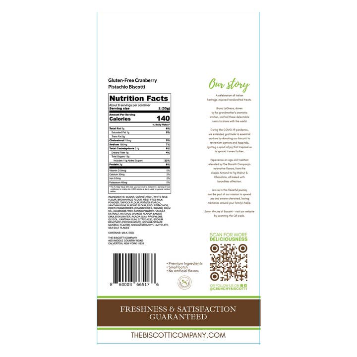 The Biscotti Company - Wholesale Cookie - Biscott - Gluten-Free Cranberry Pistachio-Case 8x7.15 OZ Bag2