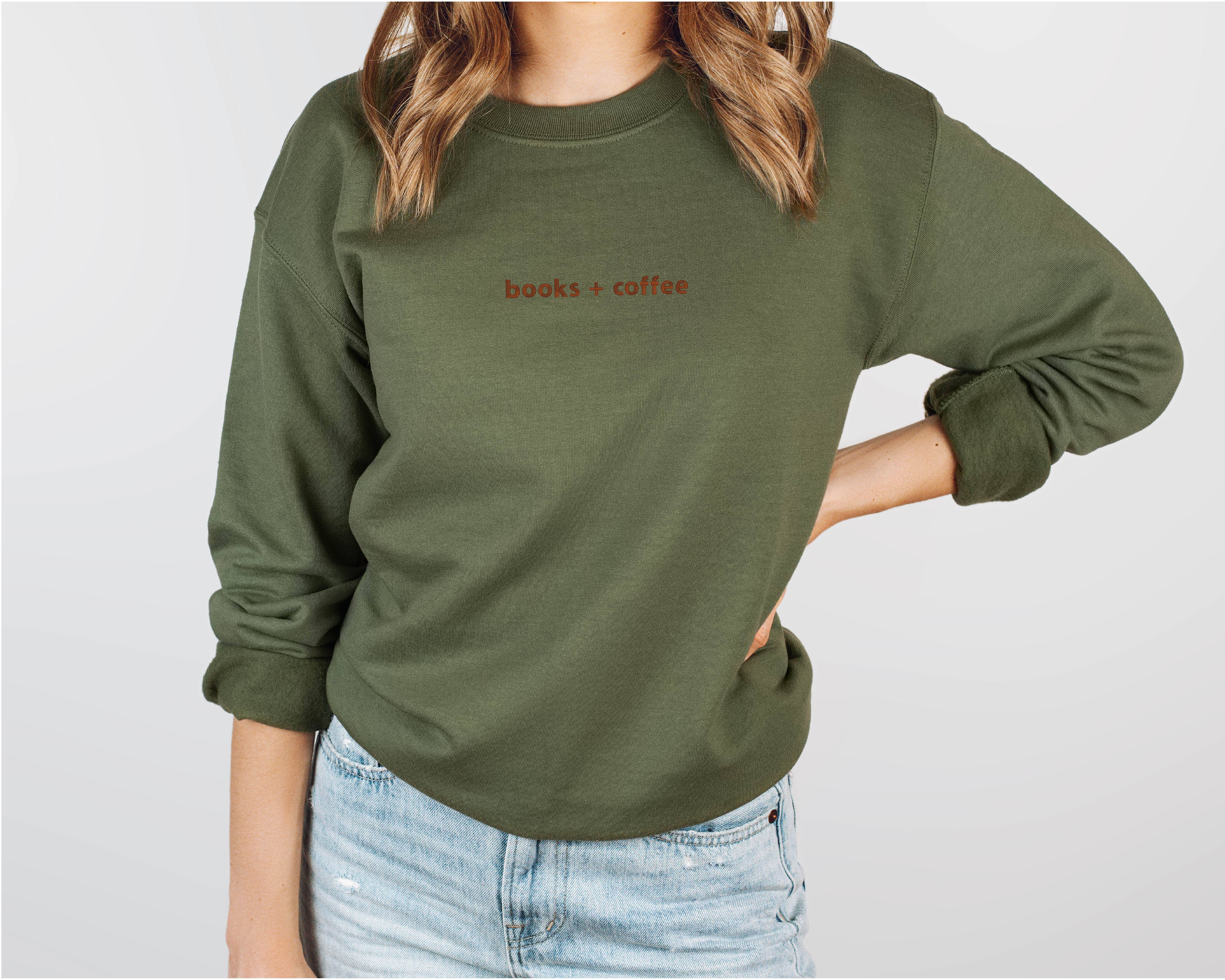 P E T I T R U E - Wholesale Sweatshirt - Women's - EMBROIDERED Books + Coffee Sweatshirt for Women Minimalist8