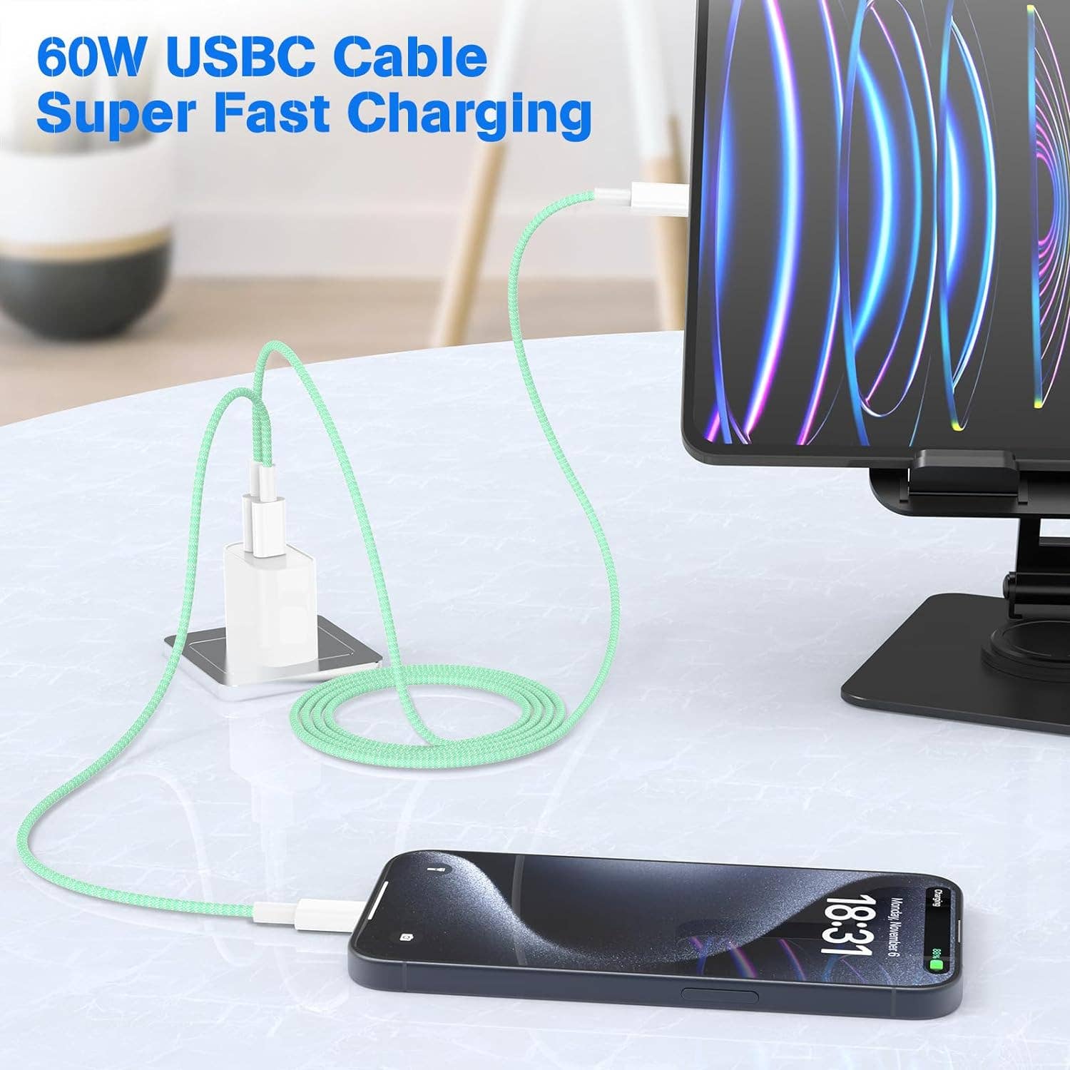 DGN Gadgets - Vente Câble de charge - Câble tressé USB-C à USB-C de charge rapide de 1,8 mètre8