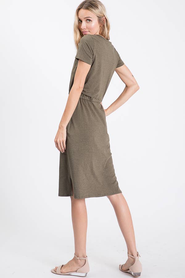 7th Ray - Vente Robe – femme - Robe T-shirt à cordon de serrage à la taille avec poches latérales D246510