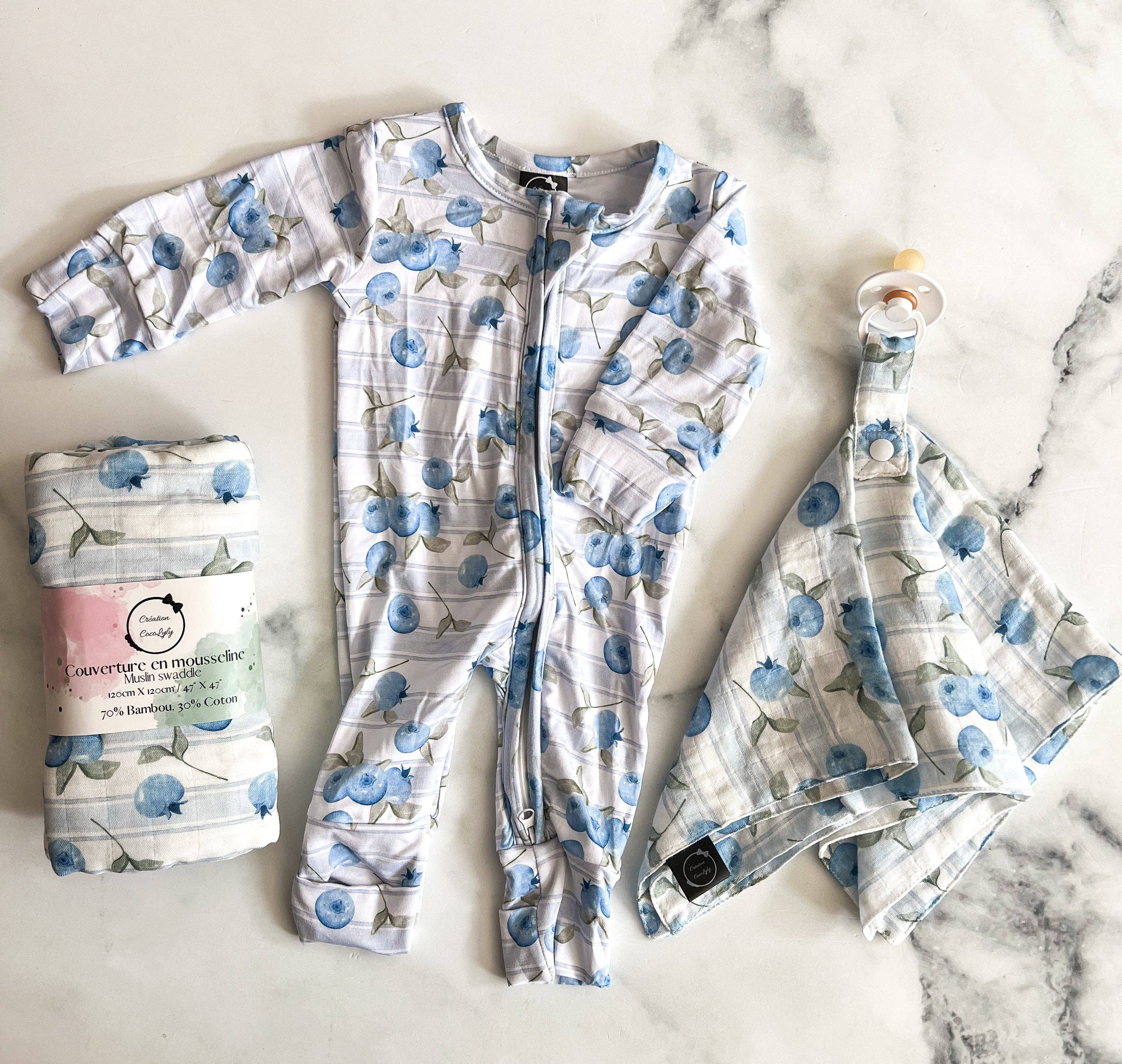 Création cocolyly inc. - Wholesale Pacifier Clip - Baby - Attache-suce bleuets en mousseline de bambou4