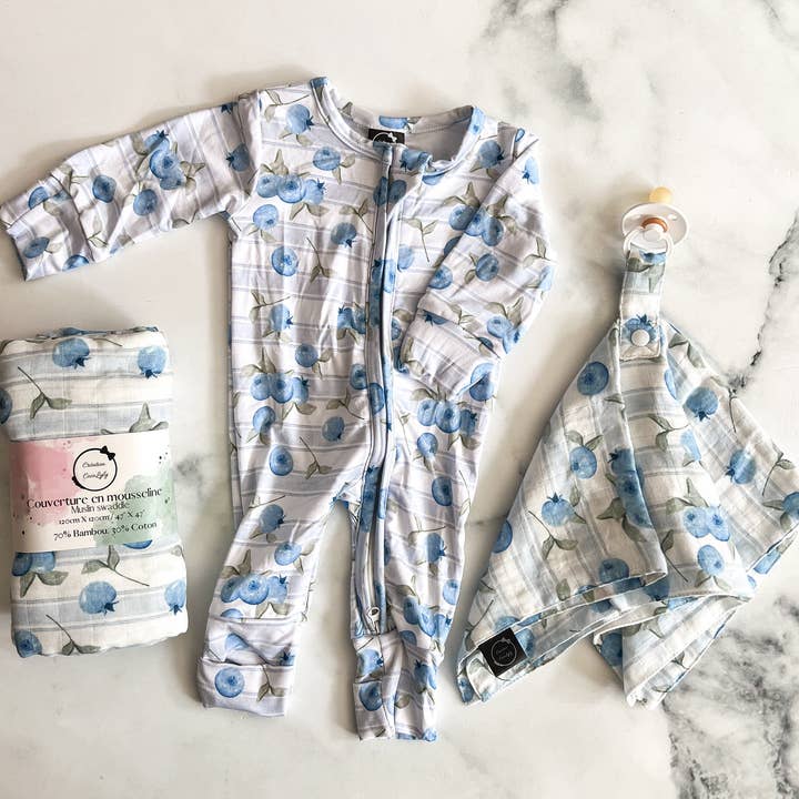 Création cocolyly inc. - Wholesale Pacifier Clip - Baby - Attache-suce bleuets en mousseline de bambou4