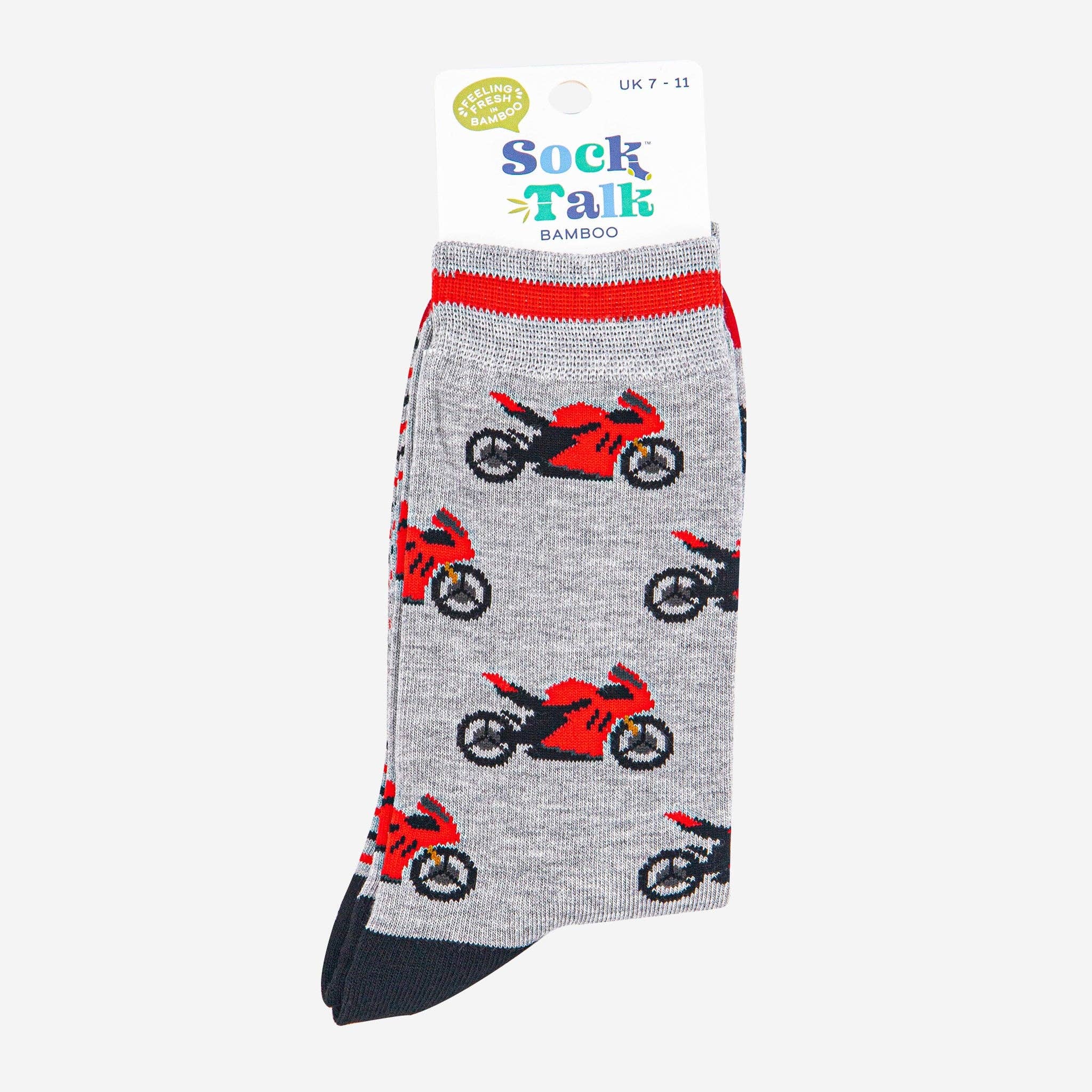 Sock Talk – wholesale Socks – Men's – Men's Bamboo Socks - Light Grey/Red, Motorbikes3