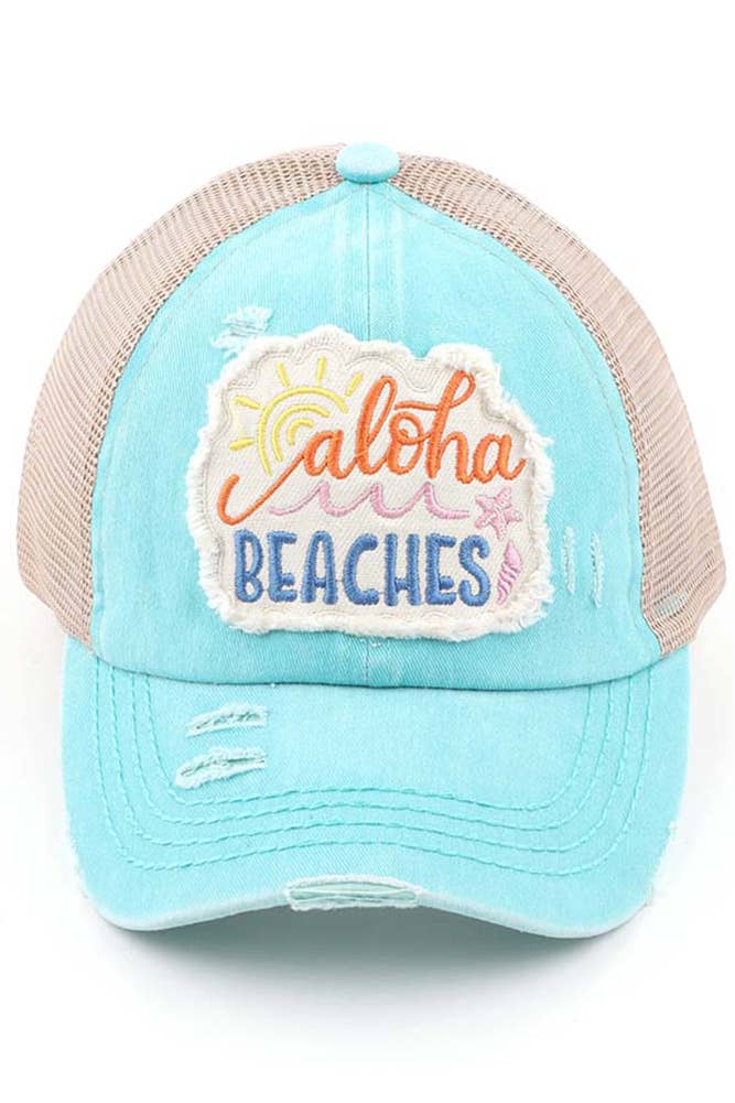 Hana - Wholesale Ponytail Cap - Women's - C.C Aloha Beaches Patch Distressed Pony Cap6
