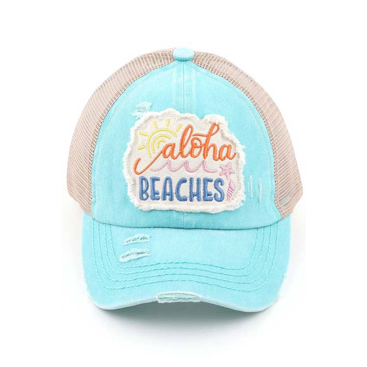 Hana - Wholesale Ponytail Cap - Women's - C.C Aloha Beaches Patch Distressed Pony Cap6