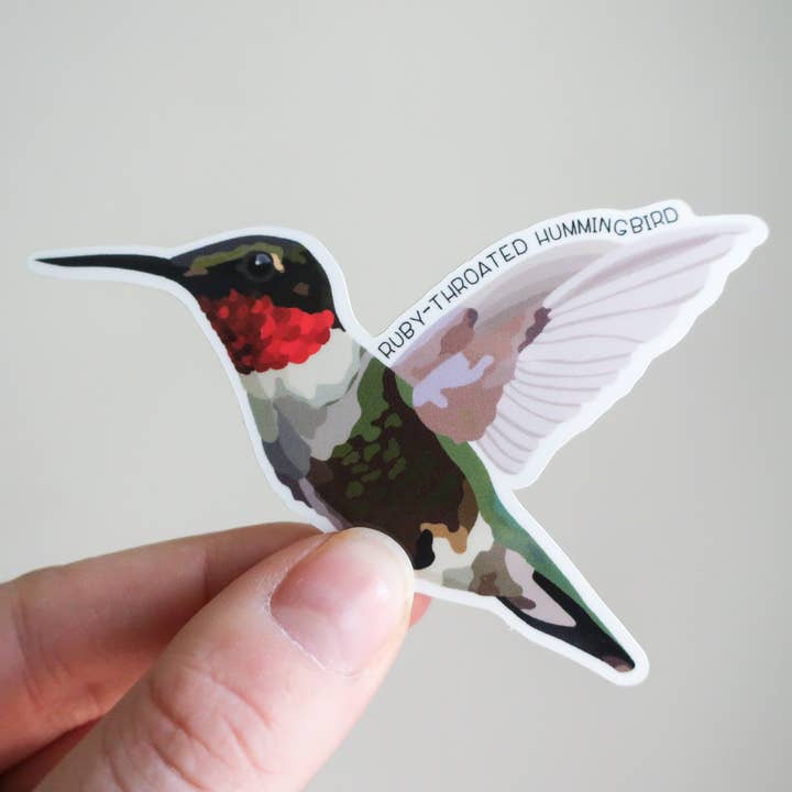 Ruby Throated Hummingbird Waterproof Vinyl Sticker | Nature for wholesale by Beehive 95 Designs