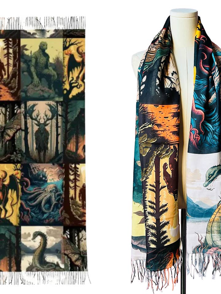 Écharpe Végane - Cryptides pour la vente par Witchwood Bags