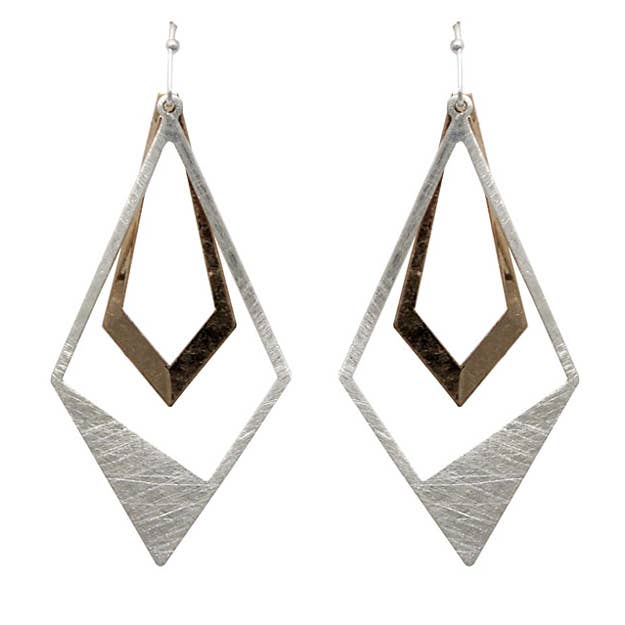 Double Diamond Shape Earrings - Silver for wholesale by Peaceful Village Inc.