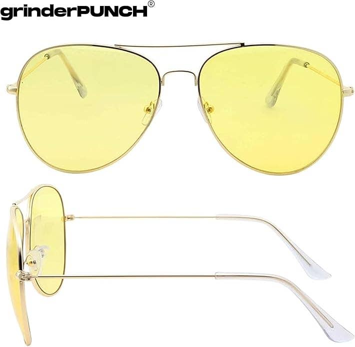 grinderPUNCH – wholesale Sunglasses – Men's – grinderPUNCH Mens Large Aviator Sunglasses - Gold Frame/Yellow Lens2