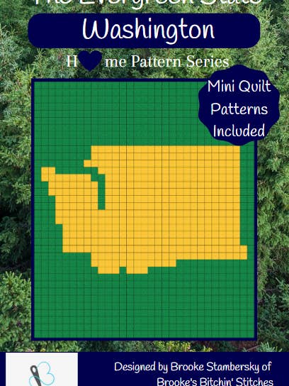 Motif de courtepointe pixélisé de l'État de Washington, toujours vert pour la vente par Brooke’s Bitchin’ Stitches