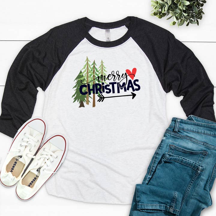 Merry Christmas - Women's Christmas Raglan for wholesale by Maley Designs LLC