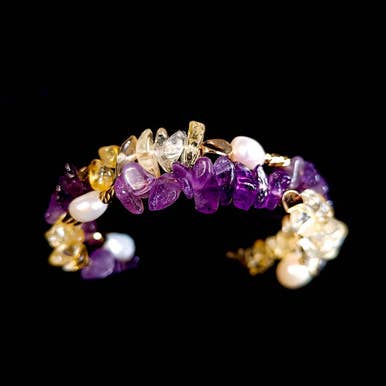 Stainless Steel Bangle Bracelet with Amethyst and Citrines for wholesale by Pompon La Tulipe