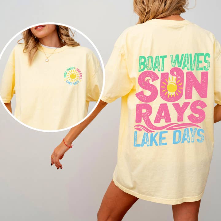 Refinery Number One LLC - Wholesale T-Shirt (Graphic) - Unisex - Lake Bum, Sun Rays, Lake Days Boat, Summer T-Shirt
