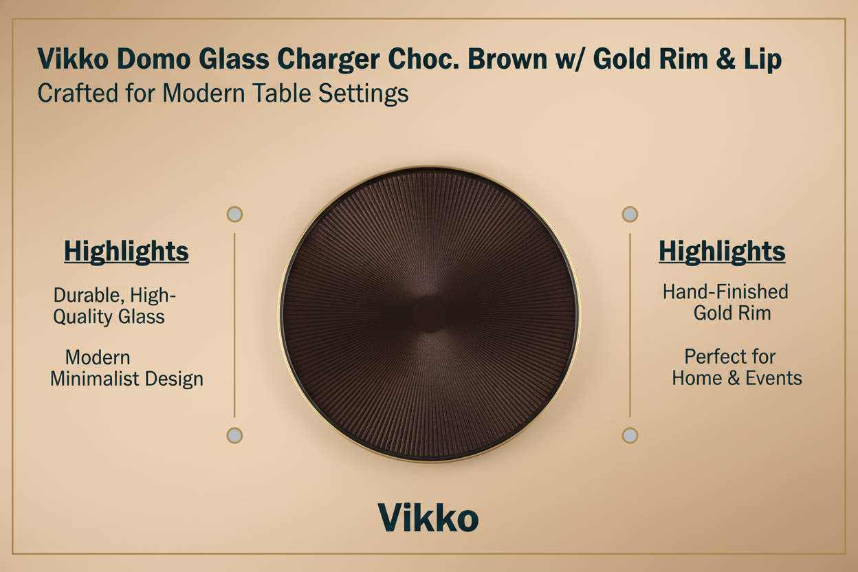 Kadra Kitchenware – Großhandel Platzteller – Vikko Domo Glasladeteller Schokoladenbraun mit Goldrand & Lippe 13"3