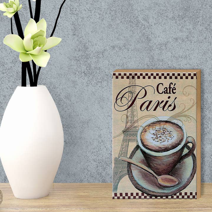 Femer - Wholesale Sign - Paris wooden sign 12x18cm Eiffel Tower coffee cup cafe2
