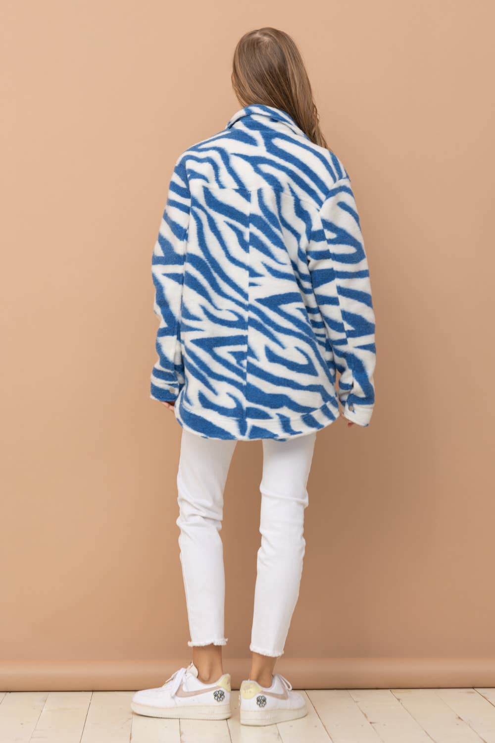 BLUE 31216J - Zebra Print Collared Over sized Jacket for wholesale on Faire6