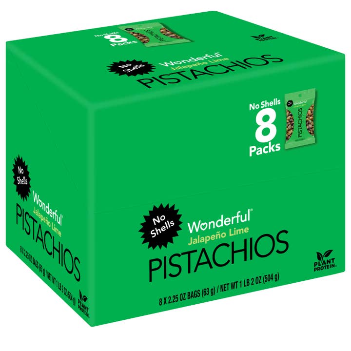 Wonderful Pistachios - Wholesale Nuts - Wonderful Pistachios No Shells Jalapeno Lime 2.25oz (8pk)