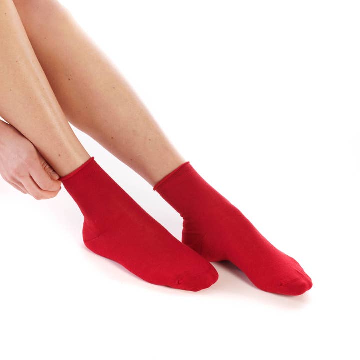 Red Organic Cotton Plain Ankle Socks for wholesale by FIL DE JOUR