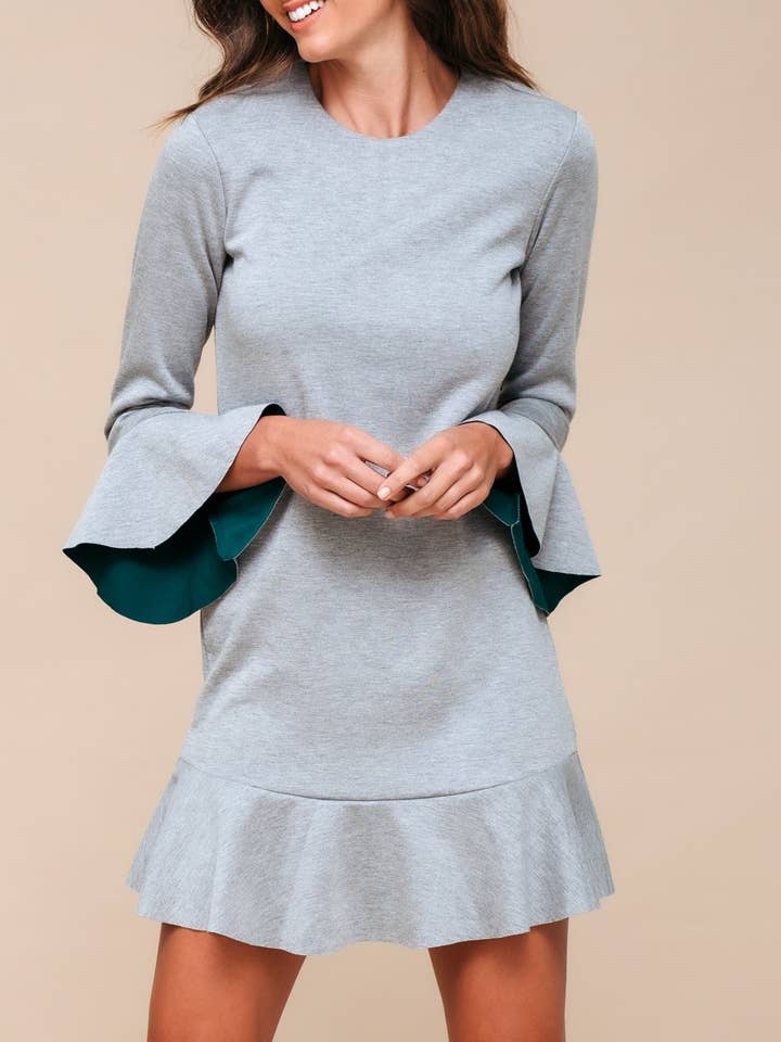 Robink - Wholesale Dress - Women's - Ro & De Bell Sleeve Shift Dress In Heather Grey