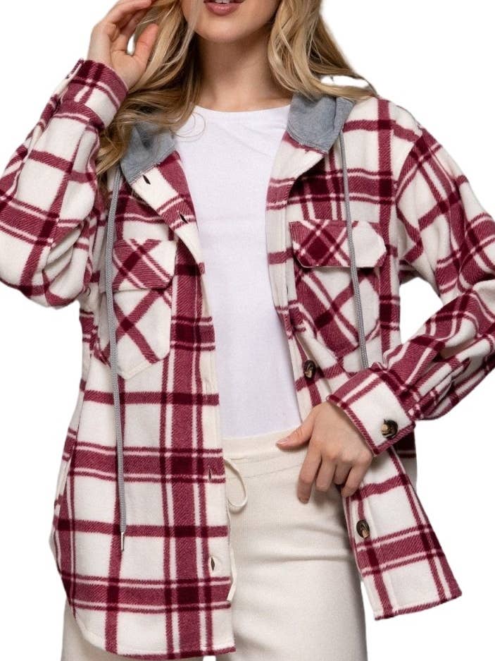 Jr Plus Plaid Print Hoodie Fleece Jacket for wholesale by Vanilla Monkey