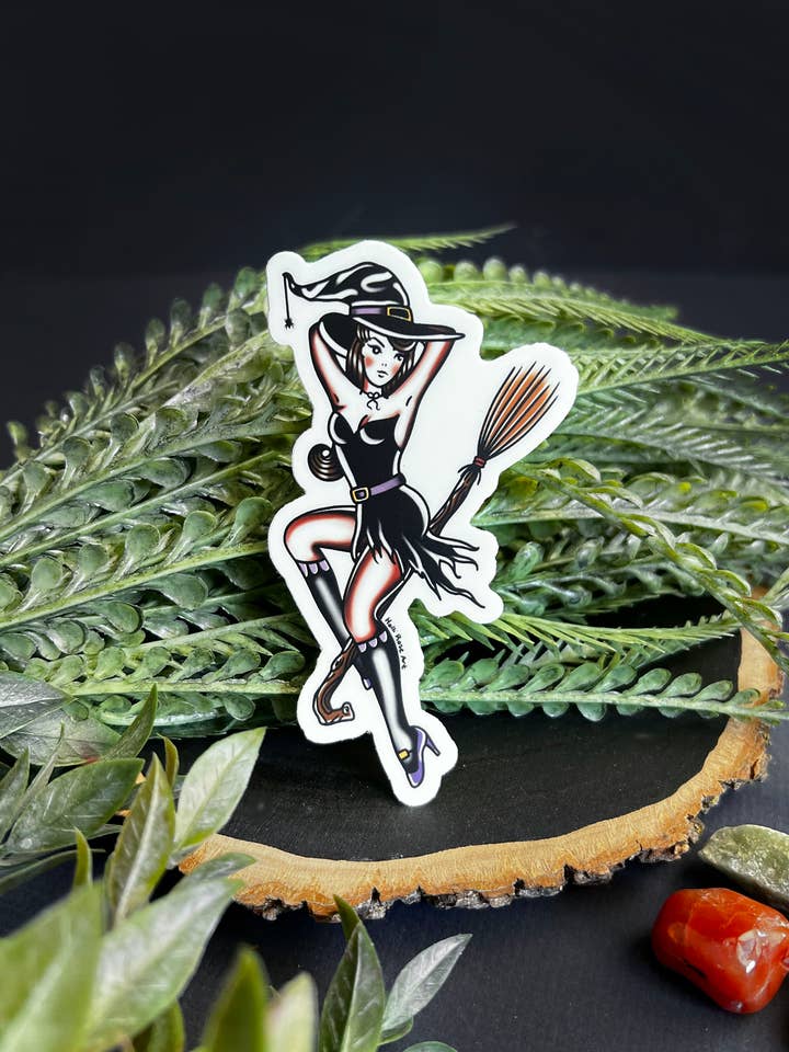 Witch American Traditional Sticker for wholesale by Holli Rose Art
