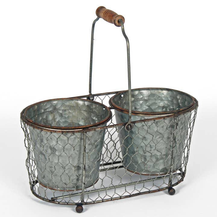 Double Bucket Plant Holder, Grey for wholesale by Originals International Ltd