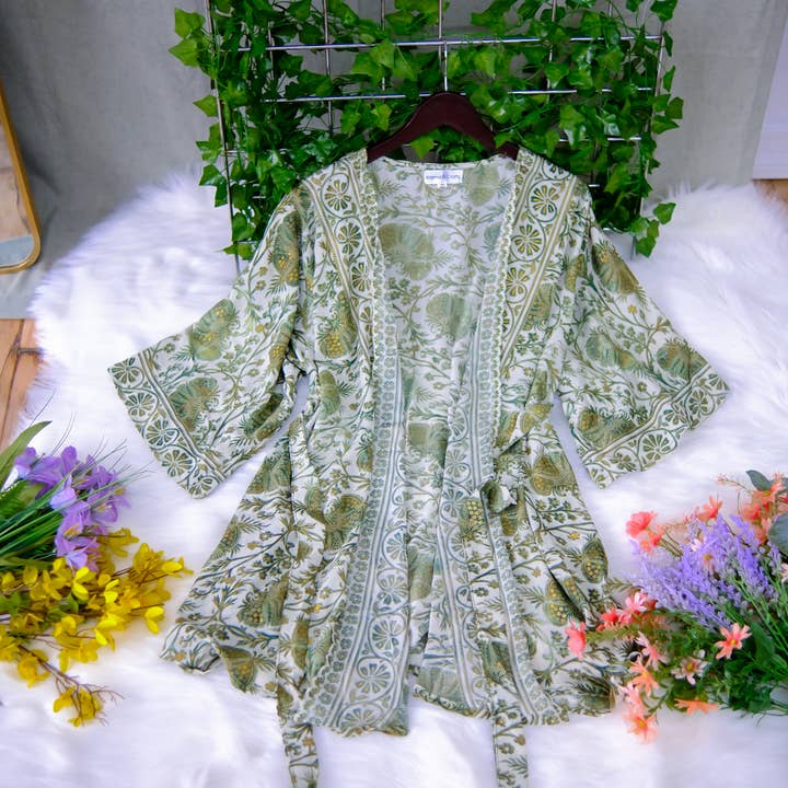 Karma Nepal Crafts - Wholesale Kimono - Women's - Silk Short Bohemian Kimono with Pockets