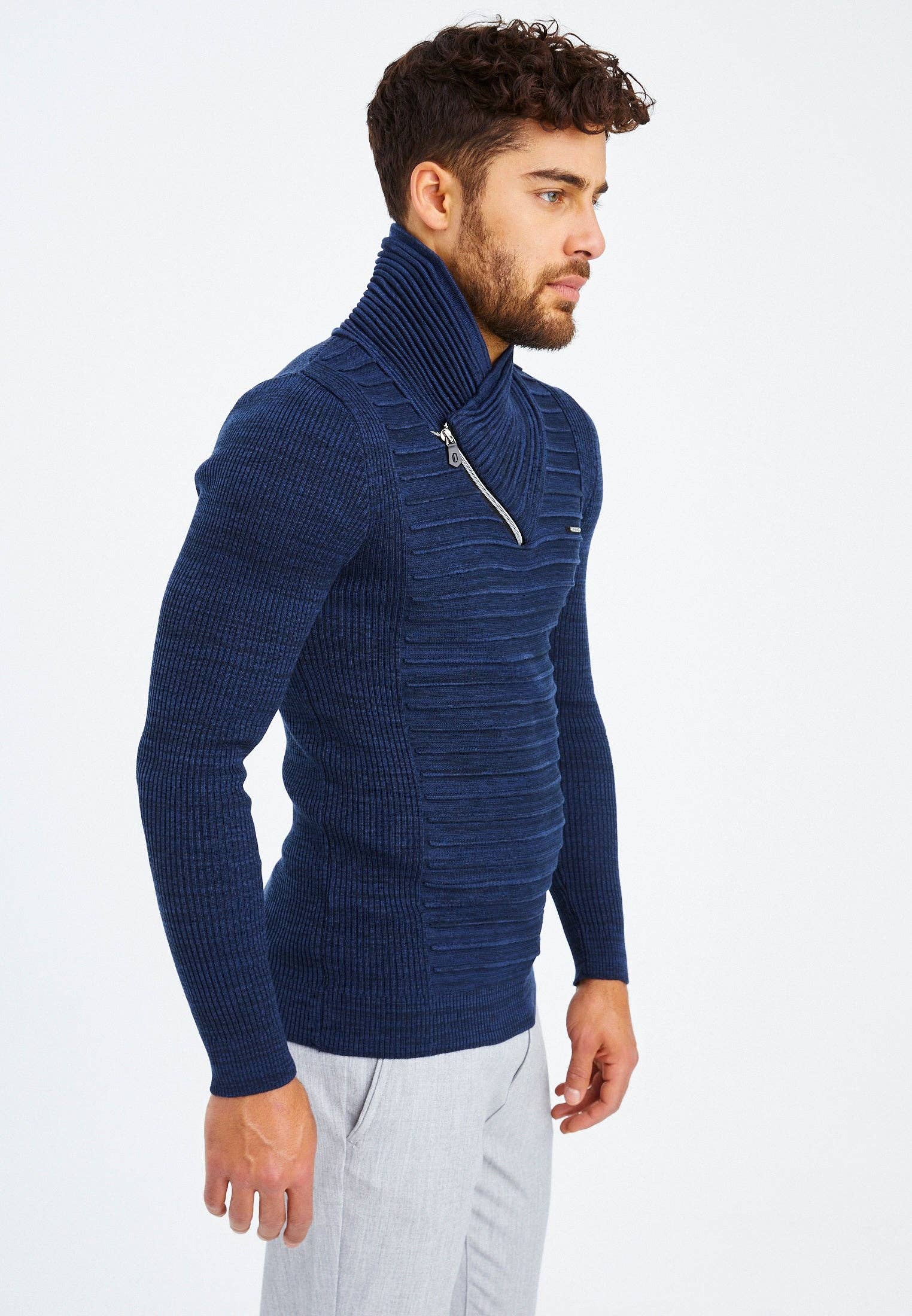 Leif Nelson GmbH - Wholesale Knit Sweater - Men's - Men's Knit Sweater Fine Knit Shawl Collar LN-15356
