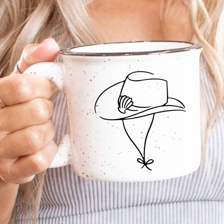 Coastal Cowgirl Hat Ceramic Mug Speckled Cream 13oz for wholesale by SEA + SHELL
