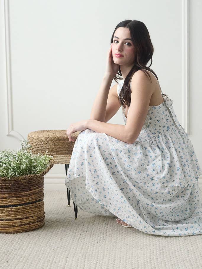Blu Pepper - Wholesale Dress - Women's - FLORAL SLEEVELESS CORSET RUFFLE TIERED MIDI DRESS