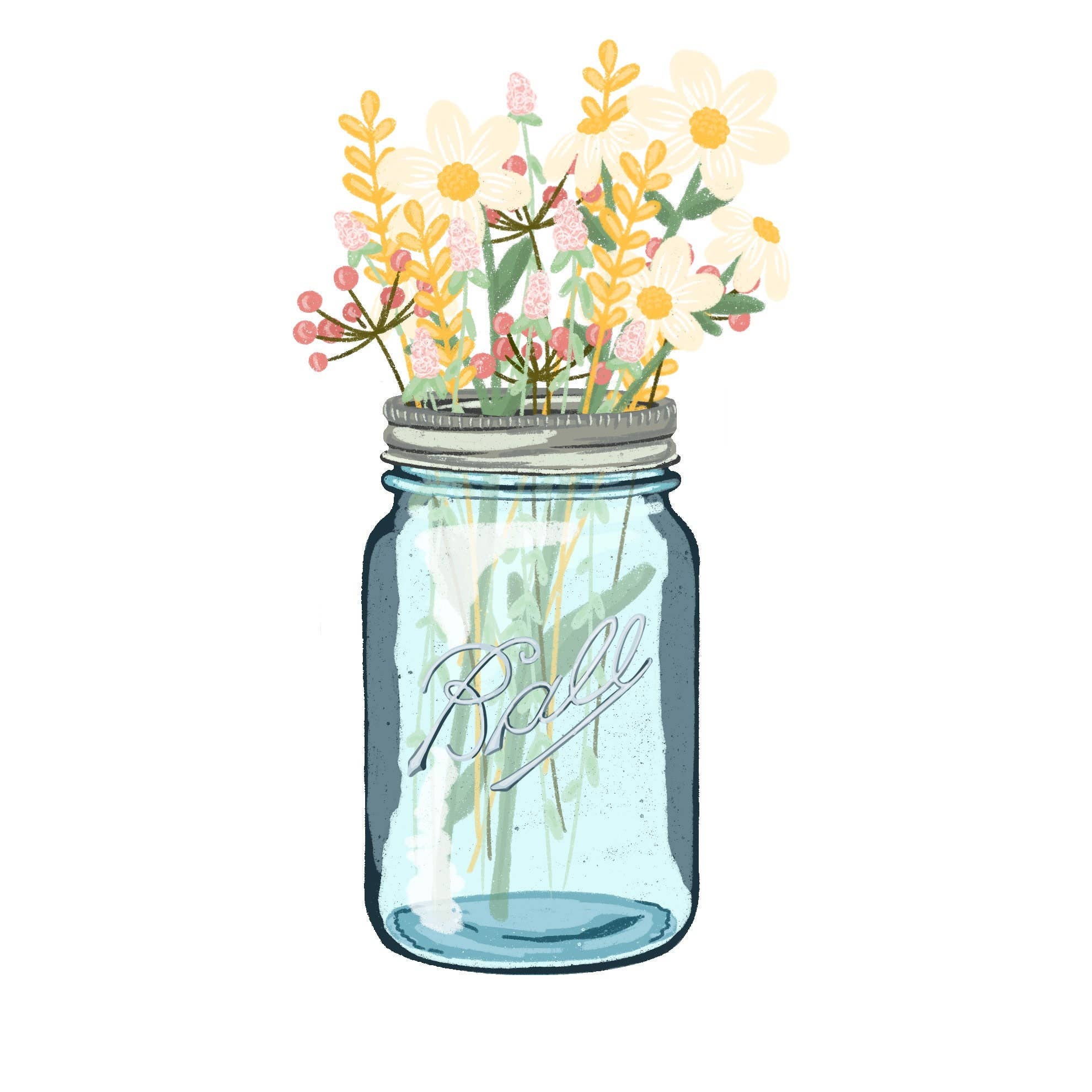 Juniberry Art Co - Wholesale Sticker - Farmers Market Flower Arrangement in Mason Jar Ball2