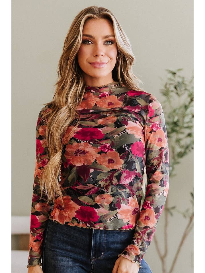 Multicolour Isolde Floral Print Mesh Top for wholesale on Faire2