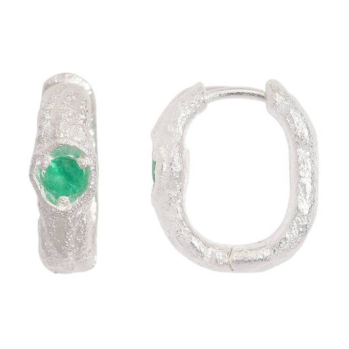 Créoles à branches en argent émeraude pour la vente par Claire Hill Designs