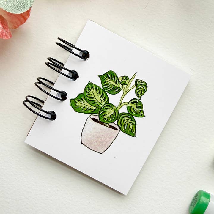 D. Prince Designs - Wholesale Notebook - Hand-Illustrated + Handmade Mini Notebook/Sketchbook | Maranta Houseplant