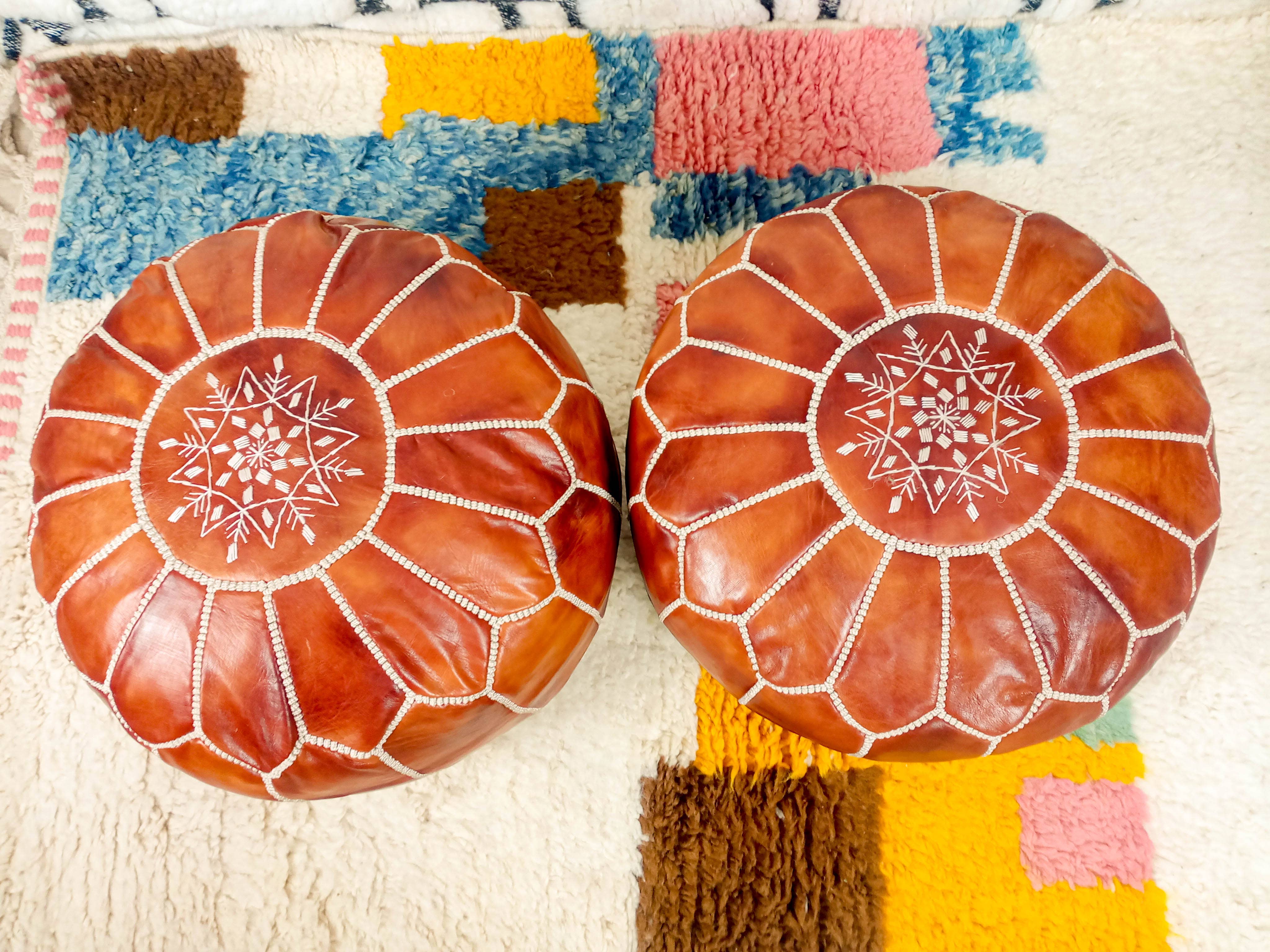BohoVibeCraft - Wholesale Pouf - SET OF 2 Moroccan Leather Pouf Ottoman Moroccan footrest4