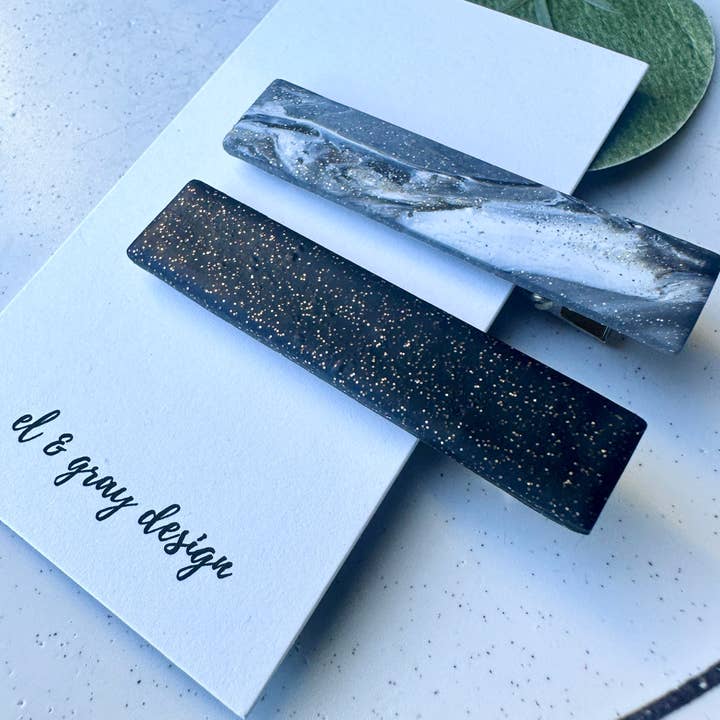 El & Gray Design - Wholesale Hair Clip - Women's - Glitter Nights Rectangle Hair Clips (2 Clip Set)3