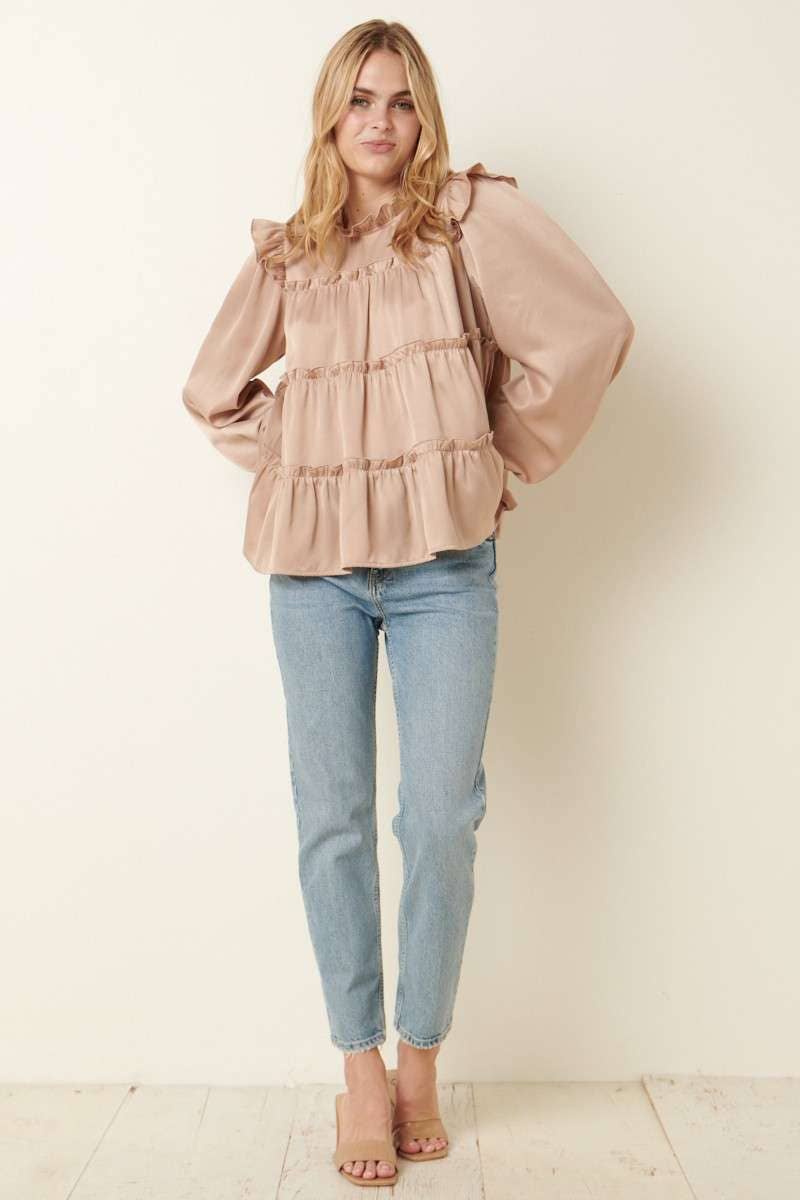 mittoshop - Wholesale Blouse - Women's - SATIN RUFFLE TIER DETAIL BLOUSE6