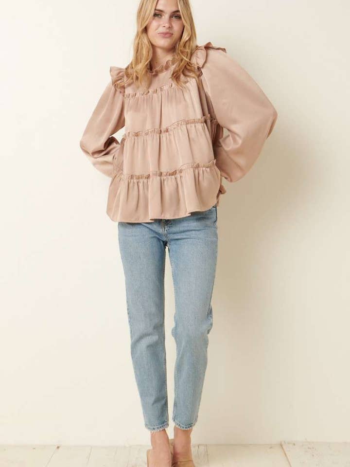 mittoshop - Wholesale Blouse - Women's - SATIN RUFFLE TIER DETAIL BLOUSE6