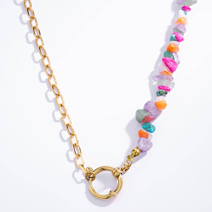 BYREN | ÉLINE L'ATELIER - Wholesale Pendant/Charm Necklace - 224RX50 stainless steel colored stone necklace