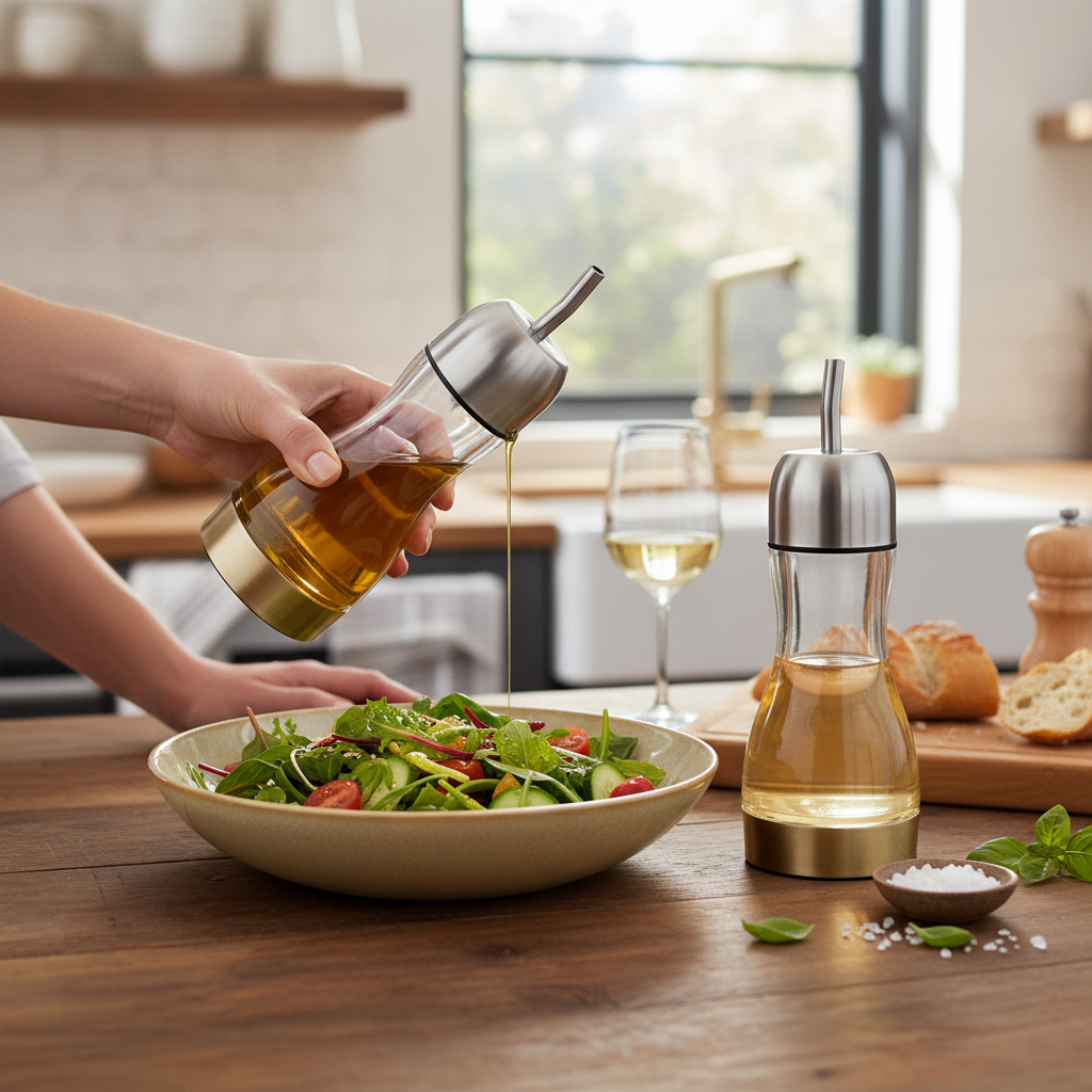 Kadra Kitchenware - Wholesale Oil/Vinegar Dispenser - Mitbak - Olive Oil And Vinegar Dispenser, Gold, 7.5 Oz, 2 Pk1