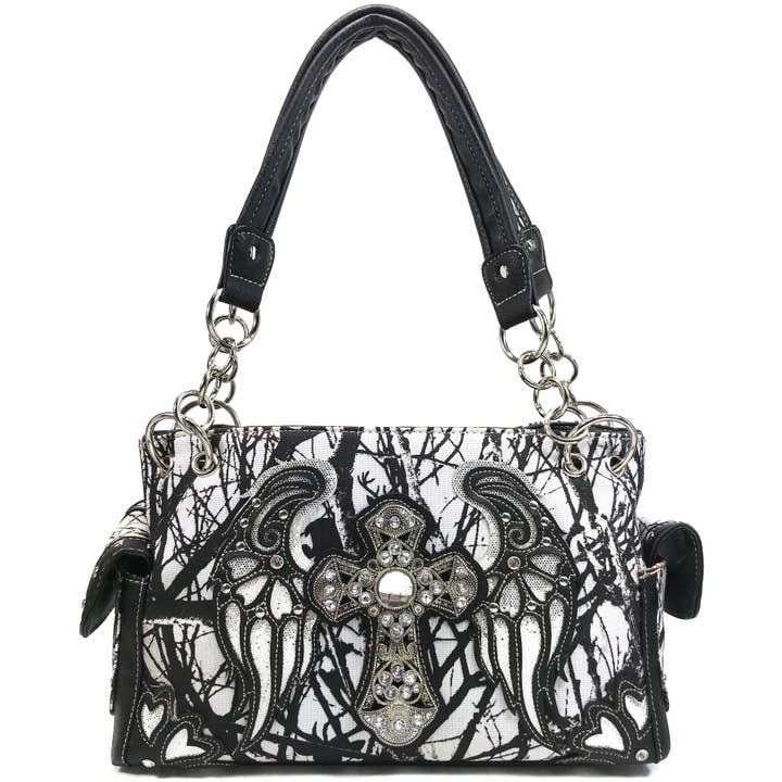 Lunar Deer - Wholesale Shoulder Bag - Women's - Cross Angel Wings Tree Camouflage Women's Handbag Purse