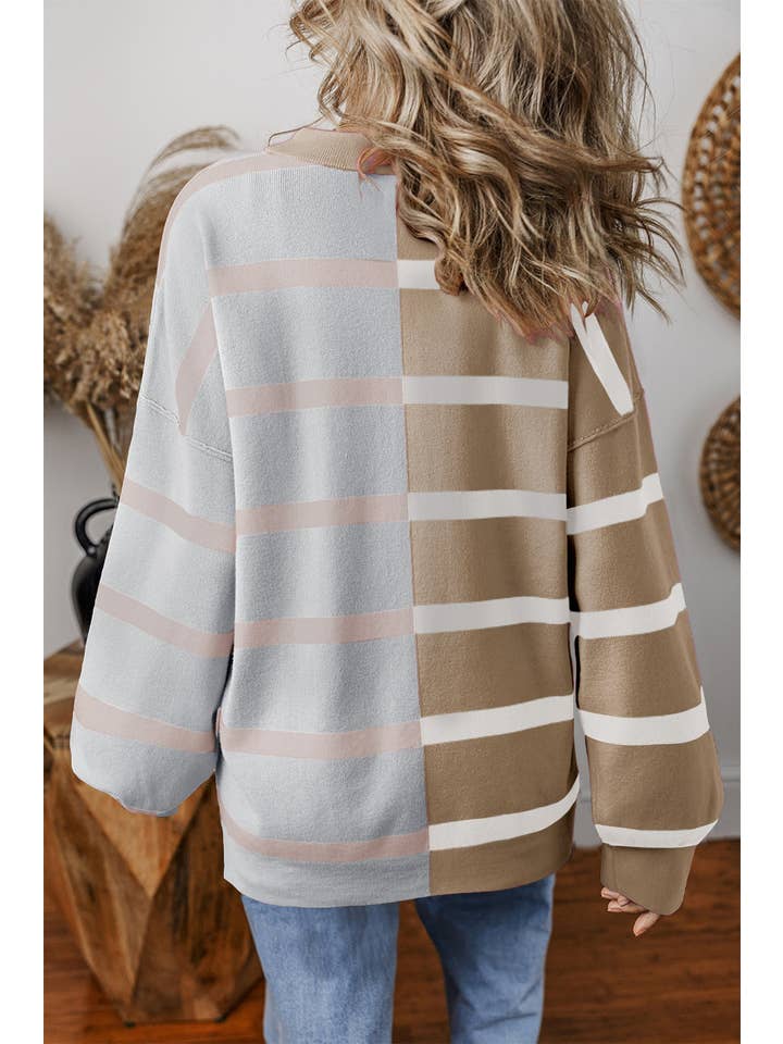 Amaryllis Apparel - Wholesale Tunic Sweater - Women's - Stripe Colorblock Oversized Sweater27